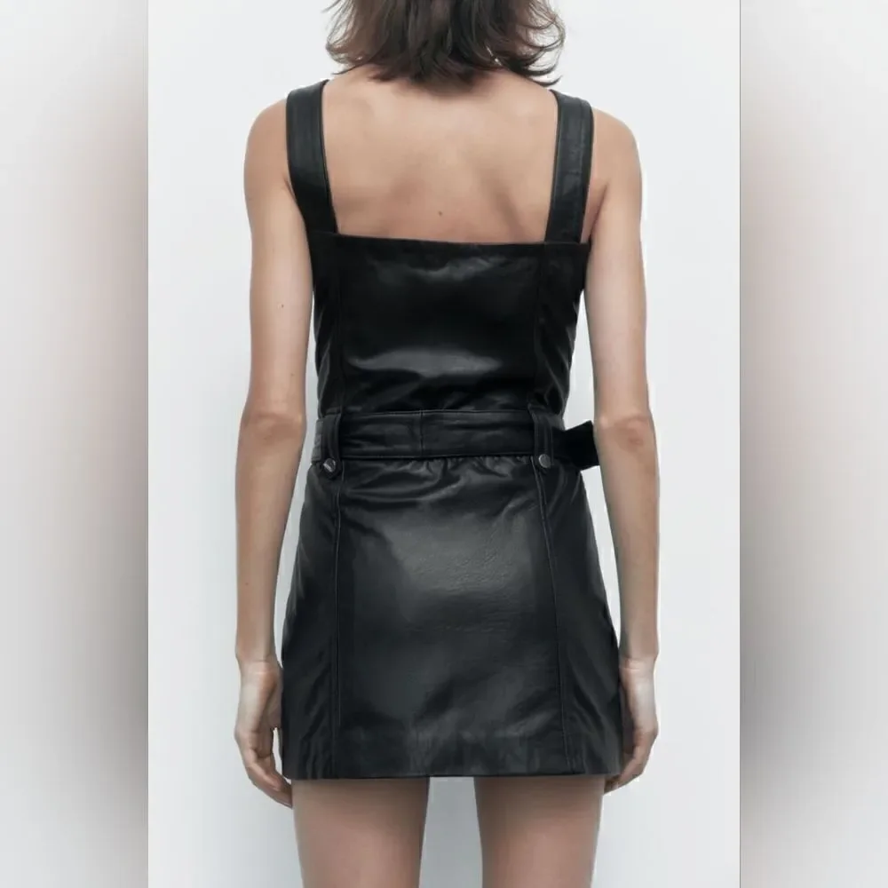 100% SHEEP LEATHER GENUINE PURE LEATHER MOTO DRESS ZARA